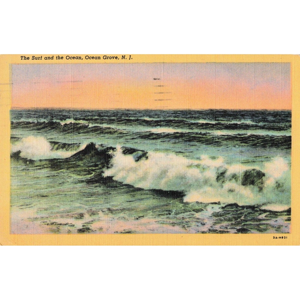 Ocean Grove New Jersey NJ The Surf and the Ocean Linen Postcard Curt Teich 1933